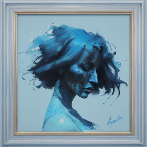 Woman in Blue Dress with Vibrant Ink