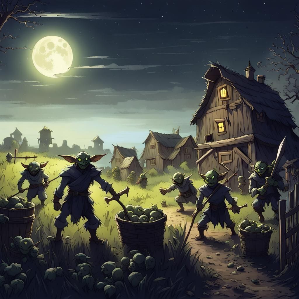 Goblins Moonlight Raid on a Country Farm