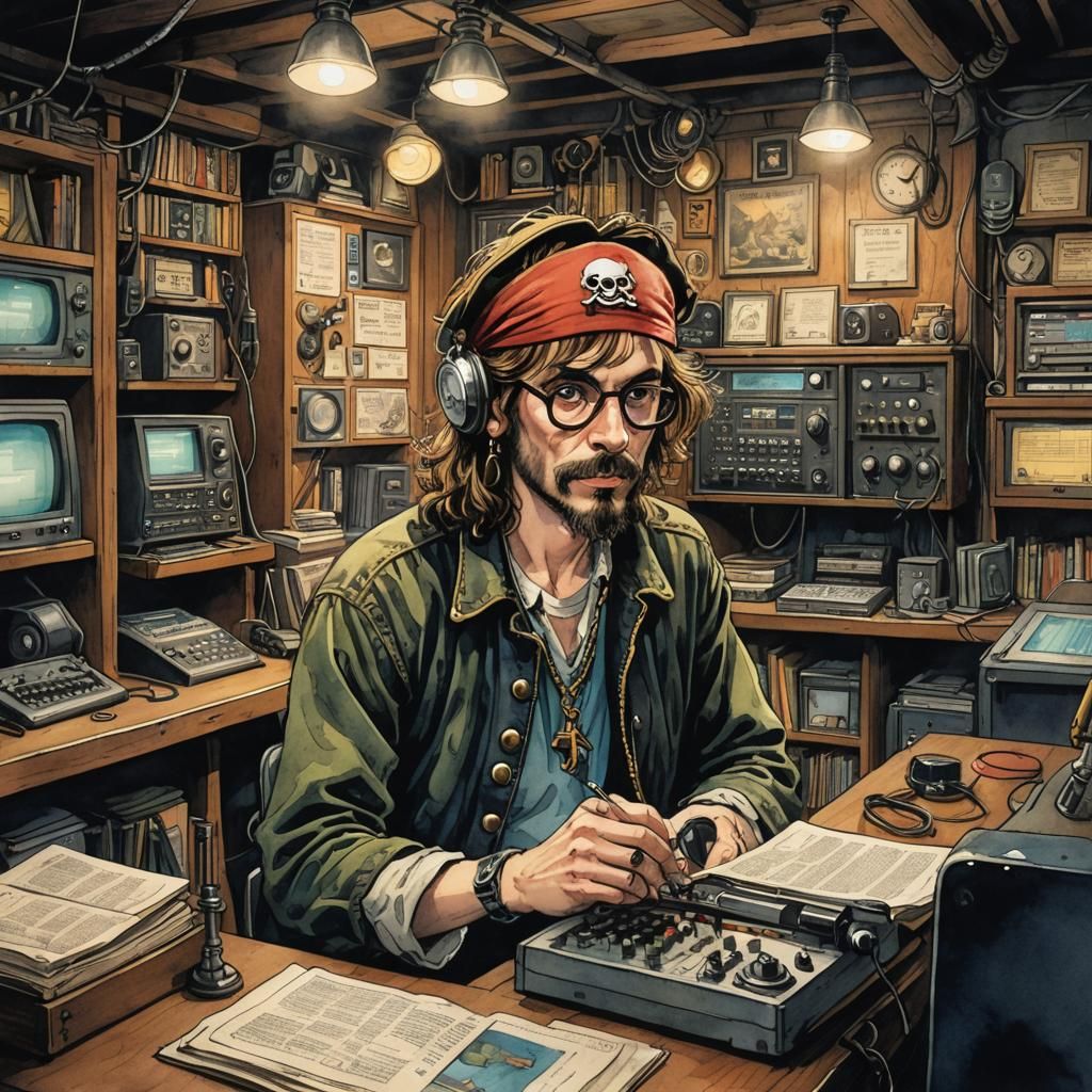 Paranoid Pirate Radio in Watercolour Style