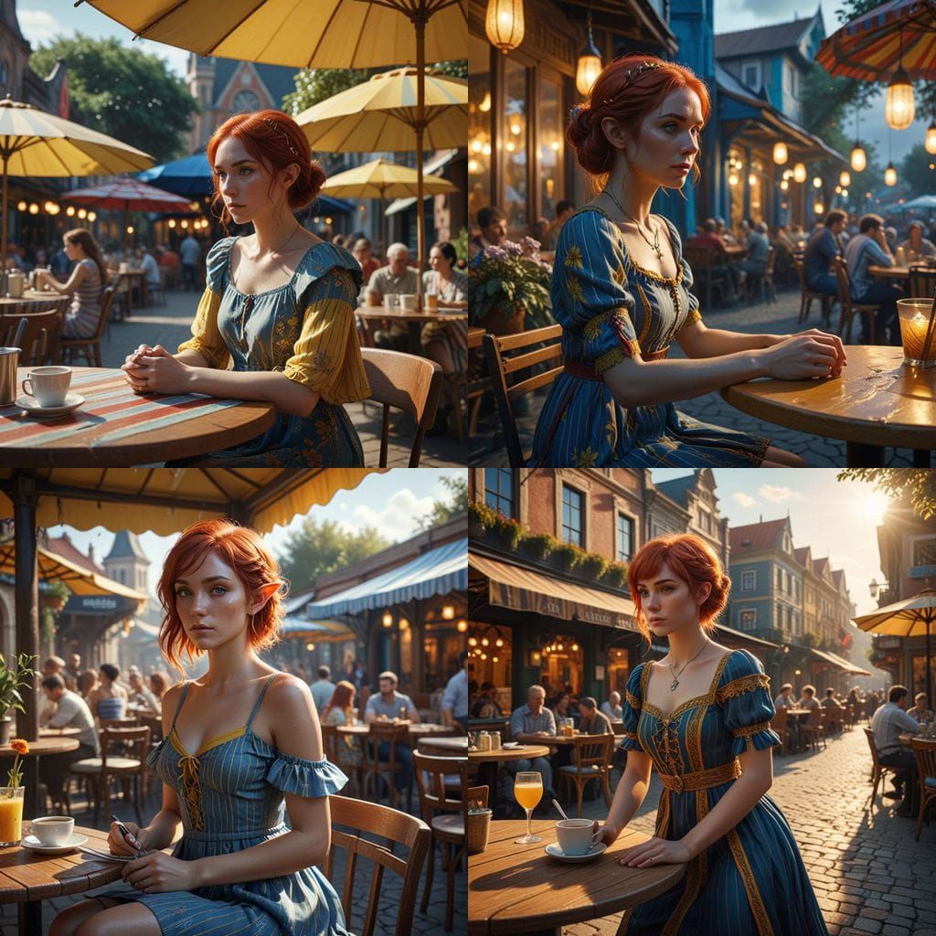 Elf Waitress in Sumy Cafe, Epic Digital Matte Painting
