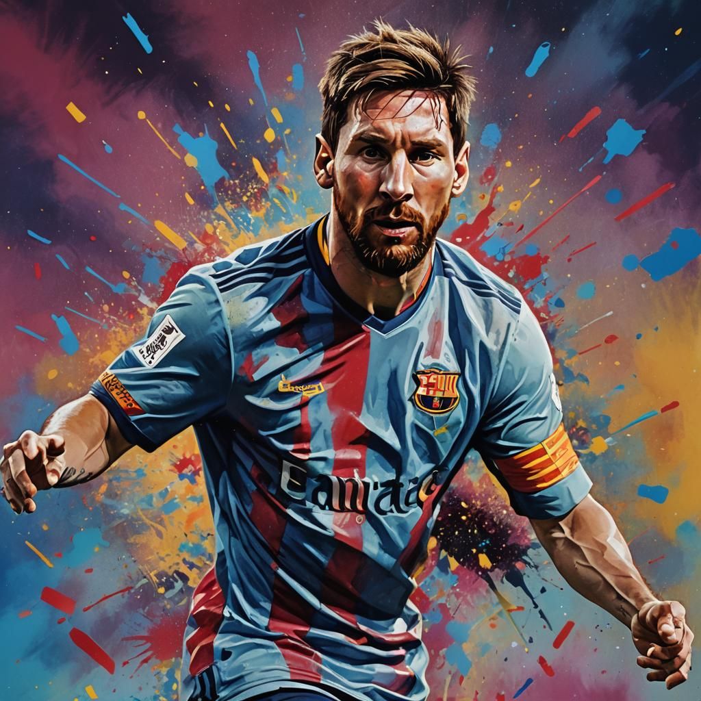 Hyperrealistic Messi Portrait in Splash Art Style