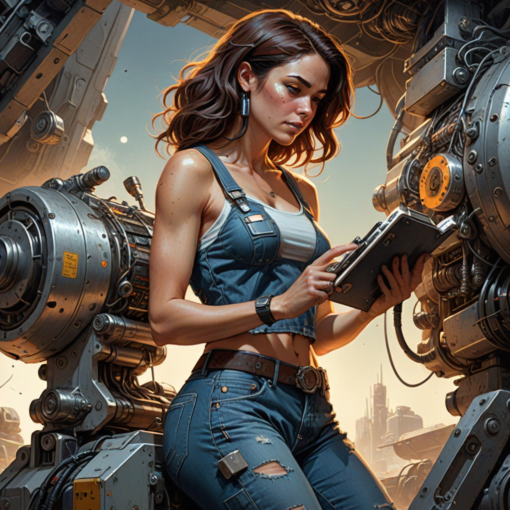 Pretty Space Engineer Works on Mysterious Sci-Fi Generator