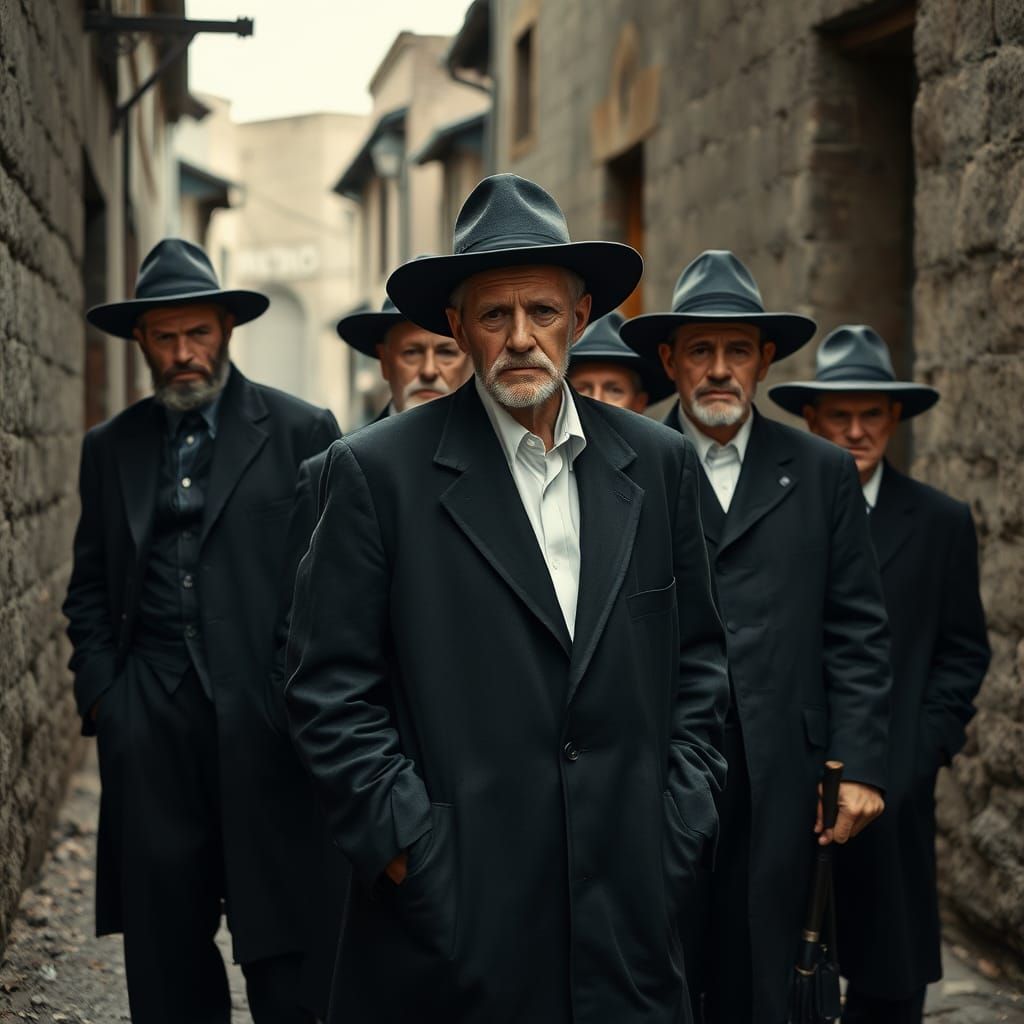 Mennonite Men in Rural Realism Style