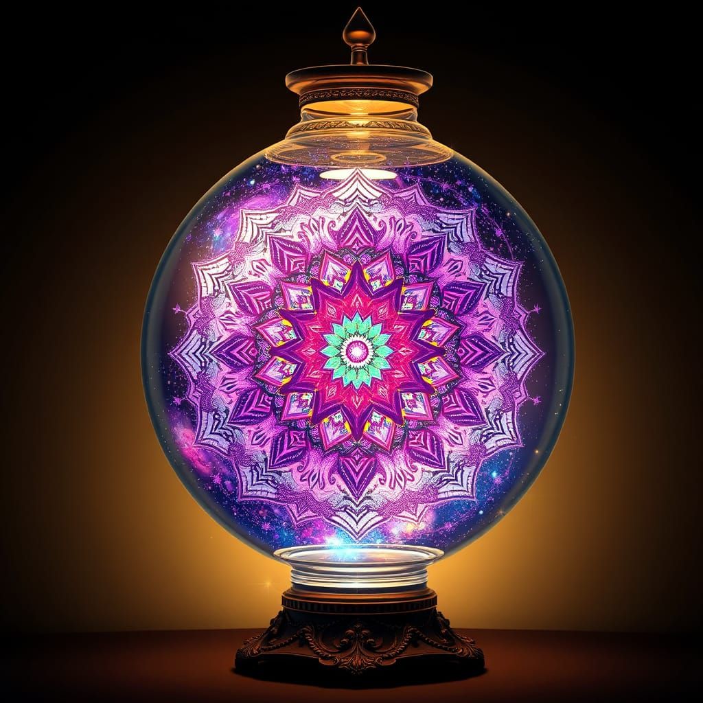 Cosmic Mandala Nebula Lamp in Syd Mead Style