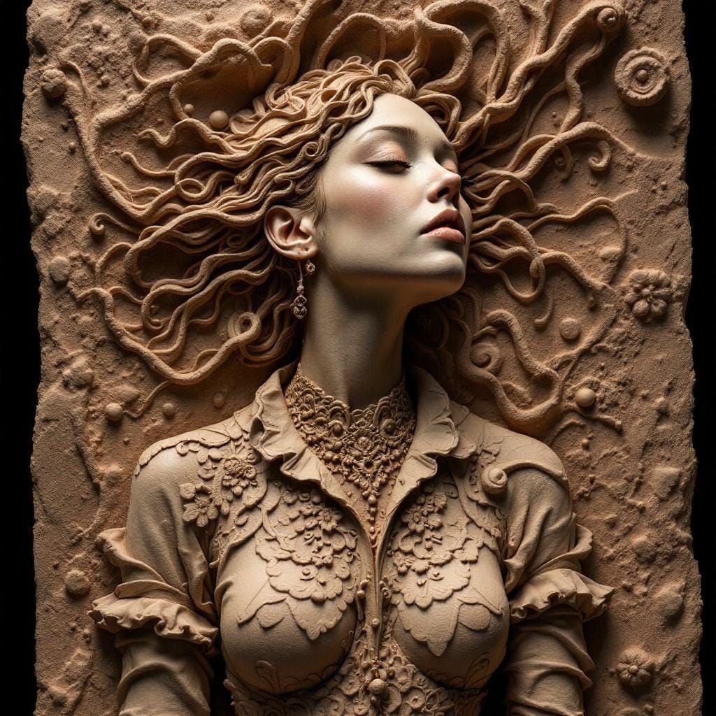 Clay Woman Sculpture with Intricate Details