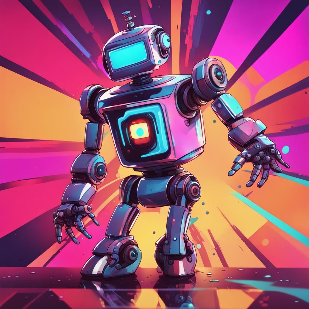 Robot Dancing to 80s Music in Cartoon Style
