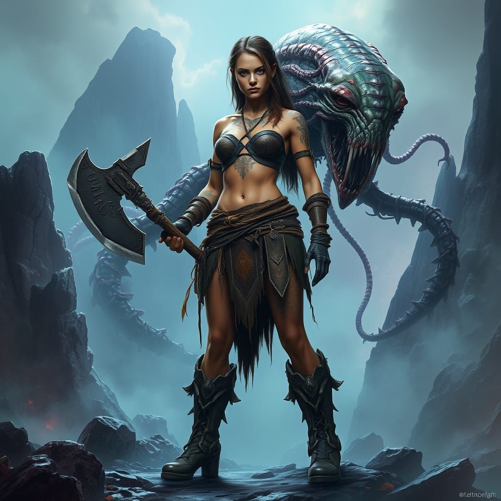 Alien Jungle Warrior Confronts Horror