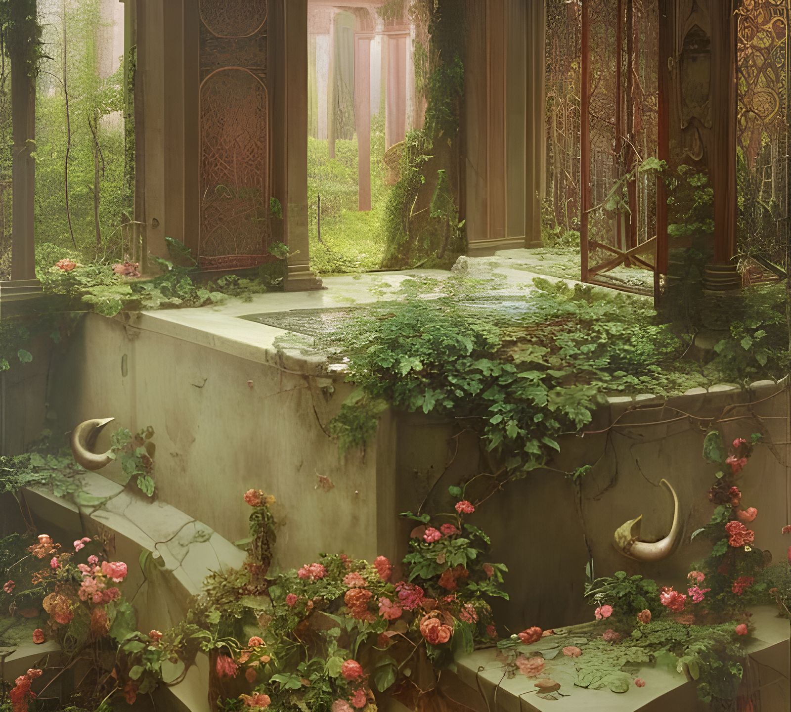 Person Submerged in Flowers: Classical Painting