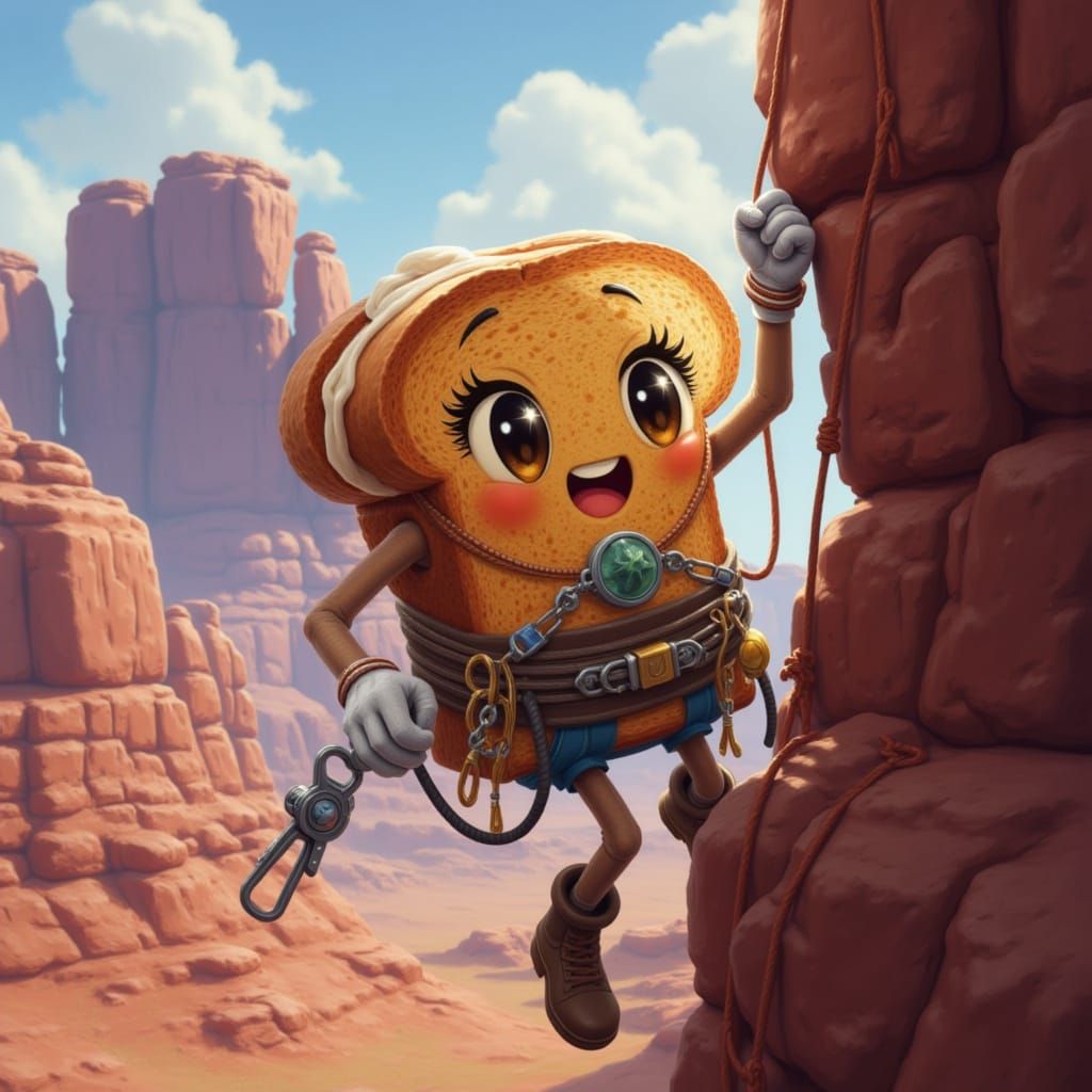 Rye Toast Climbs Utah Cliff in Epic Concept Art Style