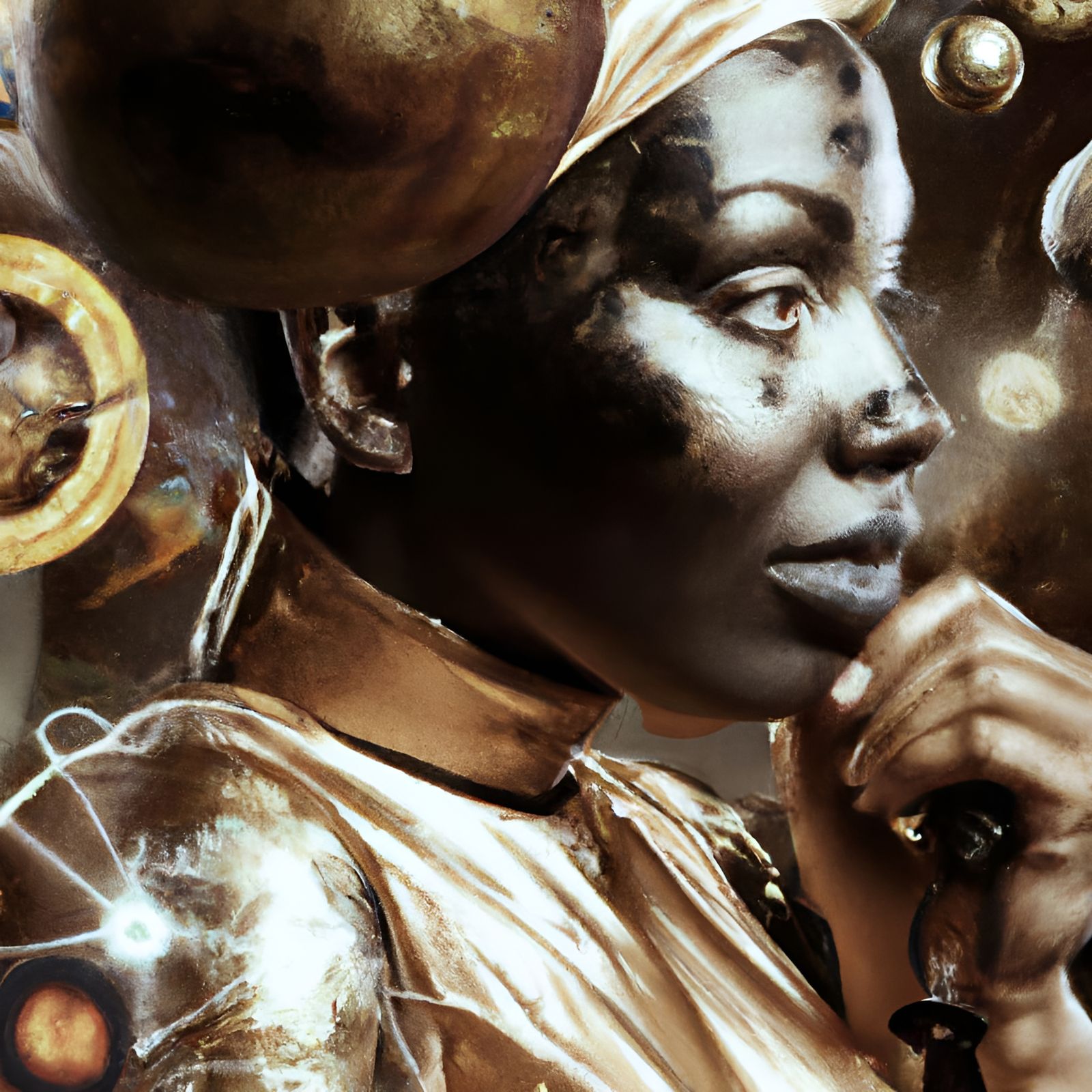 Golden Space Witch in Afrofuturist Style