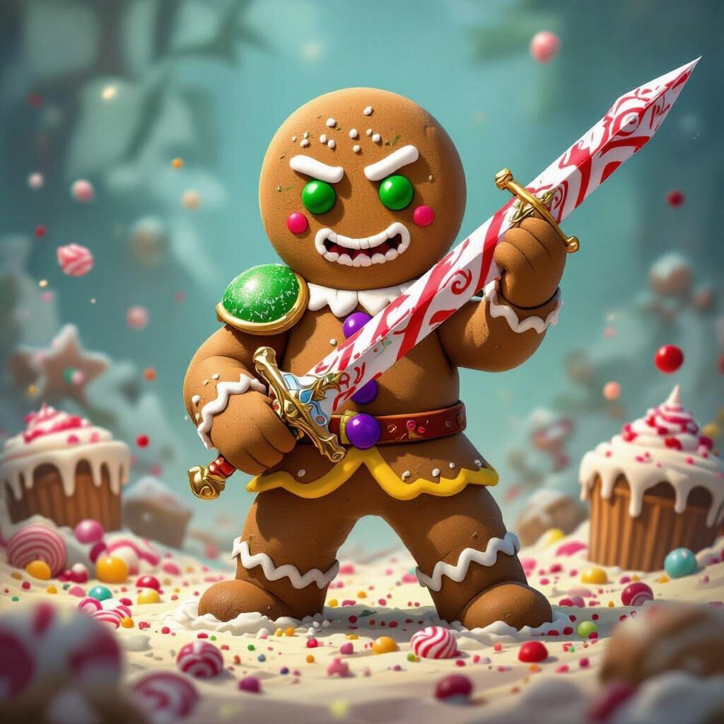 Gingerbread Soldier Wields Candy Rapier on Cake Battlefield