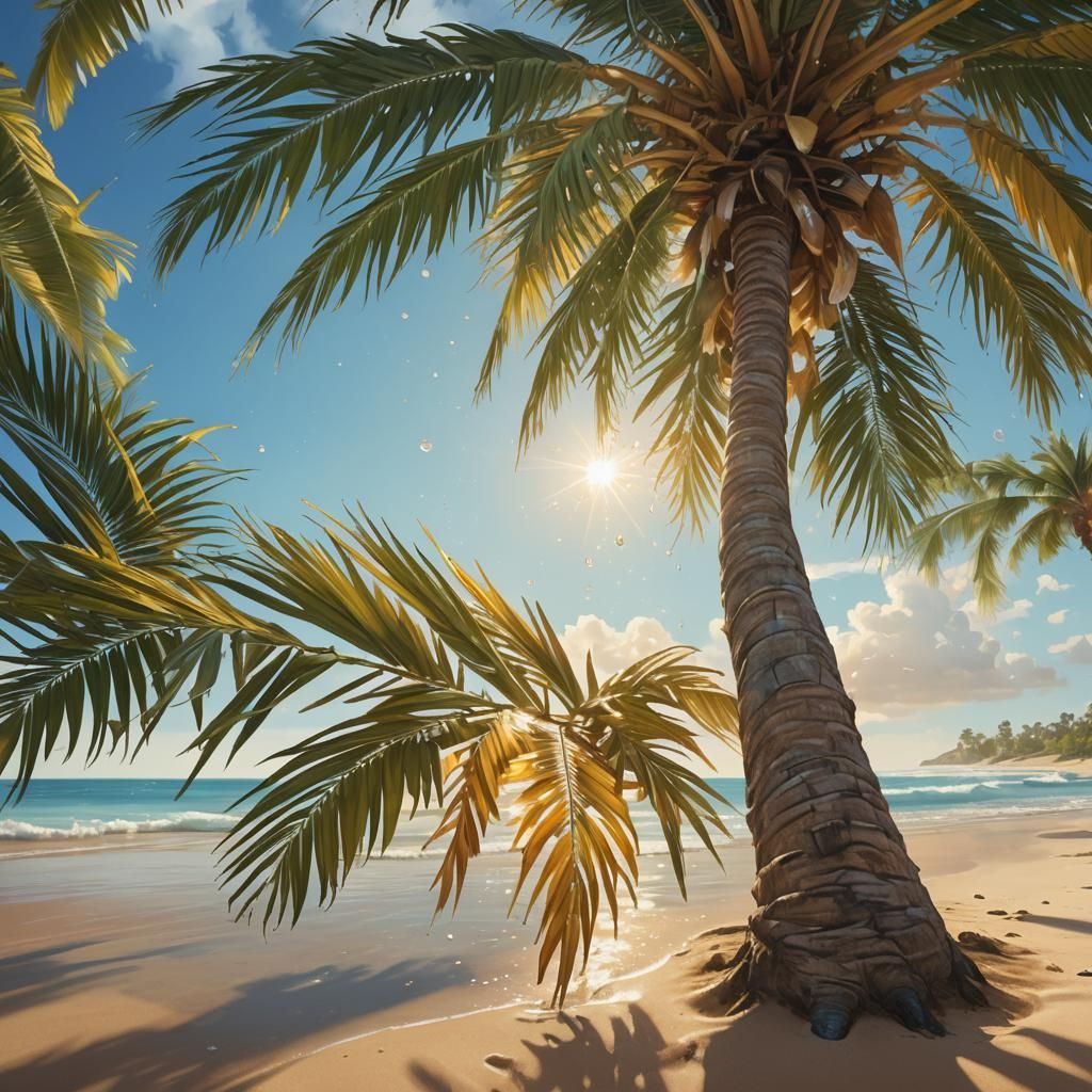 Tropical Palm Tree with Sea Life in Digital Art