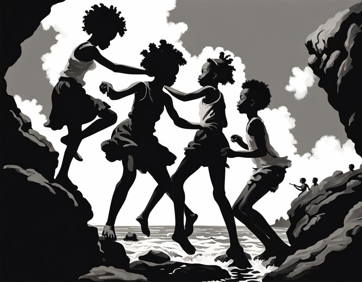 Black Adolescents Playing: A Silhouette Art Piece