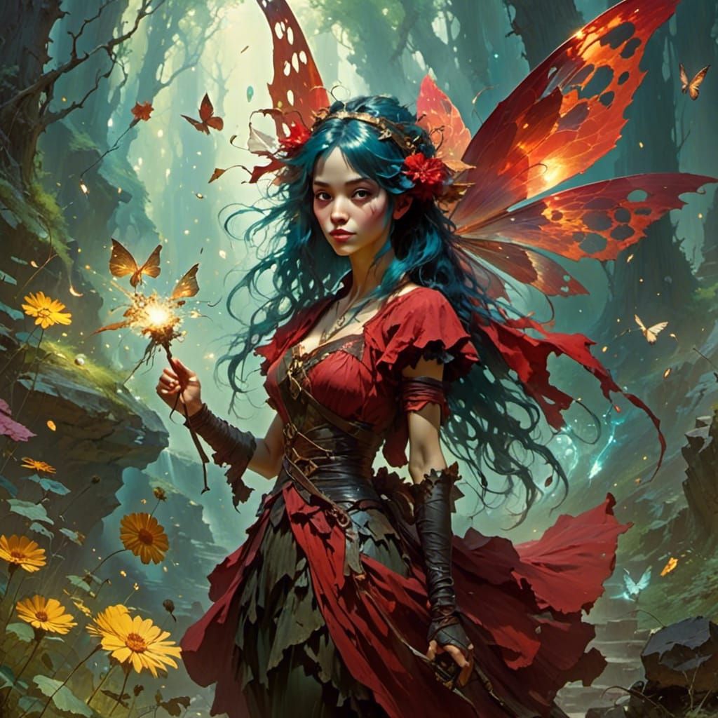 Beautiful fairy named Ruby Riot <lora:Stunning:1.0>