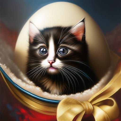 Kitten Inside Easter Egg: Comic Book Art Portrait