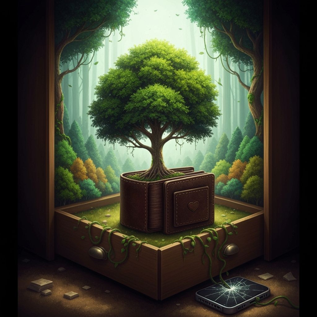 Money Tree Forest Sprouting from Drawer as Matte Painting