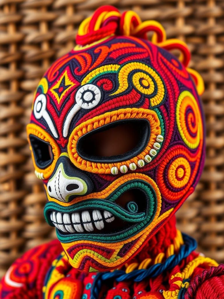 Macrame Luchador Mask in Traditional Mexican Textiles Style
