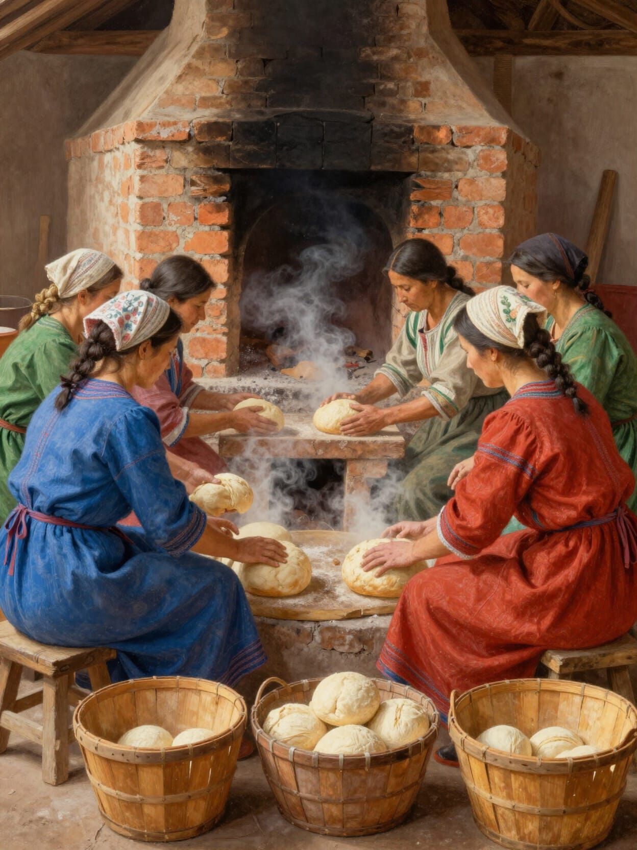 Peasant Women Kneading Bread by Warm Sunlight