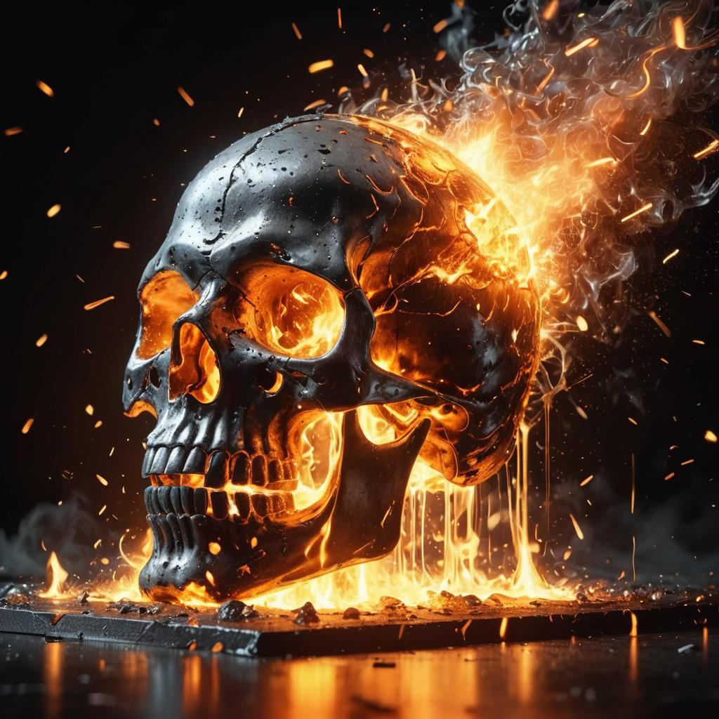 Dramatic Molten Metal Skull with Fiery Sparks