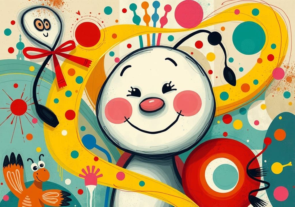 Whimsical Cartoon Character in Surrealist Style