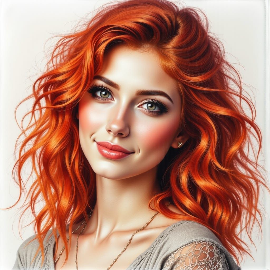 Ethereal Portrait of a Red Haired Woman in Realistic Pencil ...