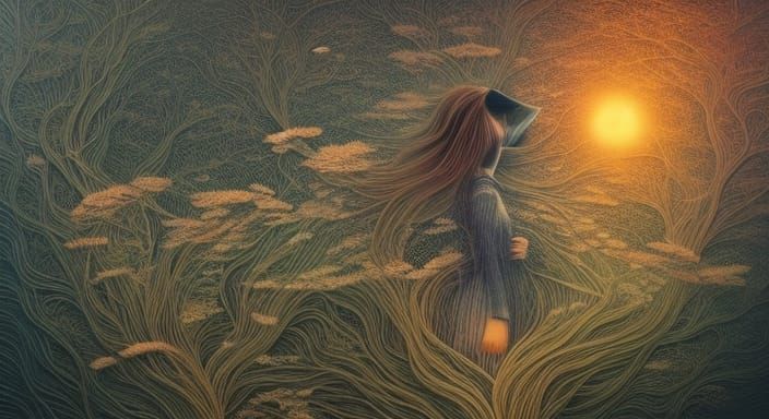 Woman in Surreal Sun and Moon Clouds, Kirie Art