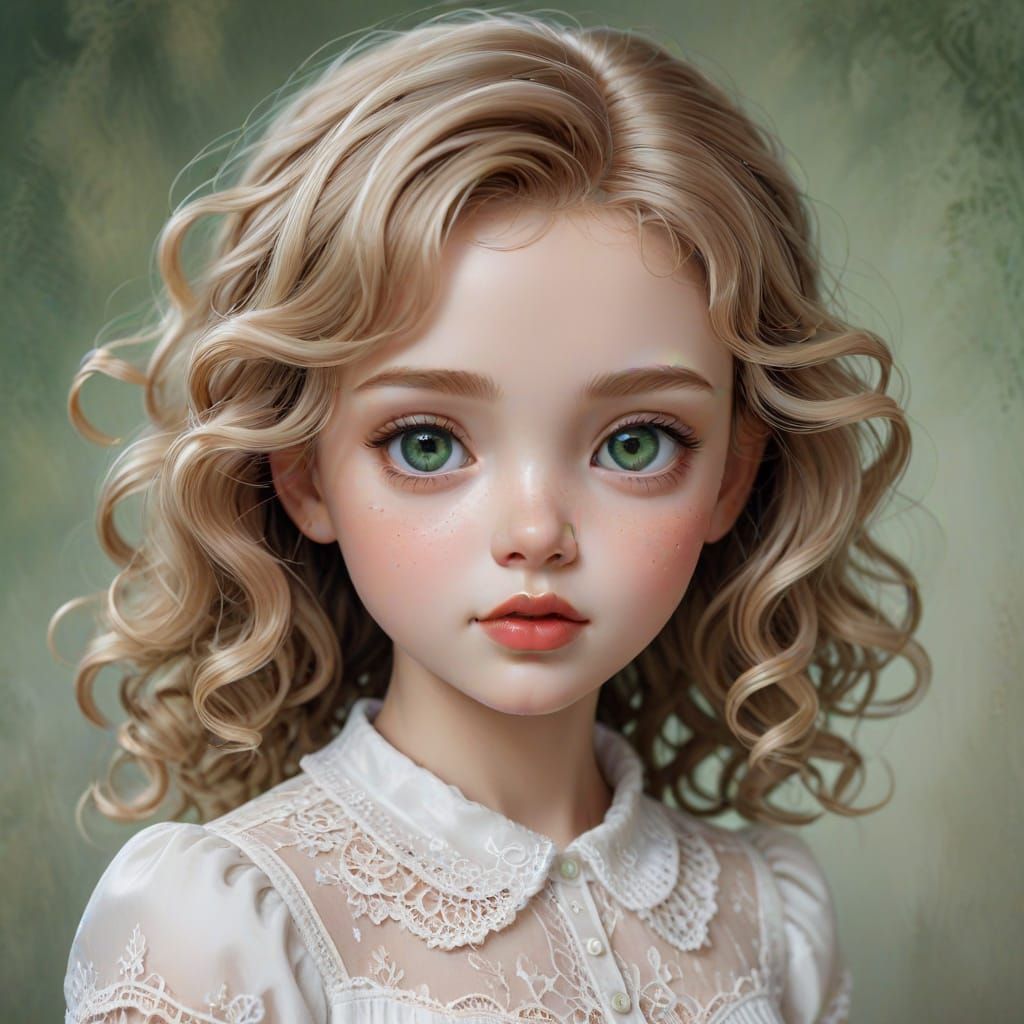Beautiful Girl Portrait with Porcelain Skin and Curly Hair