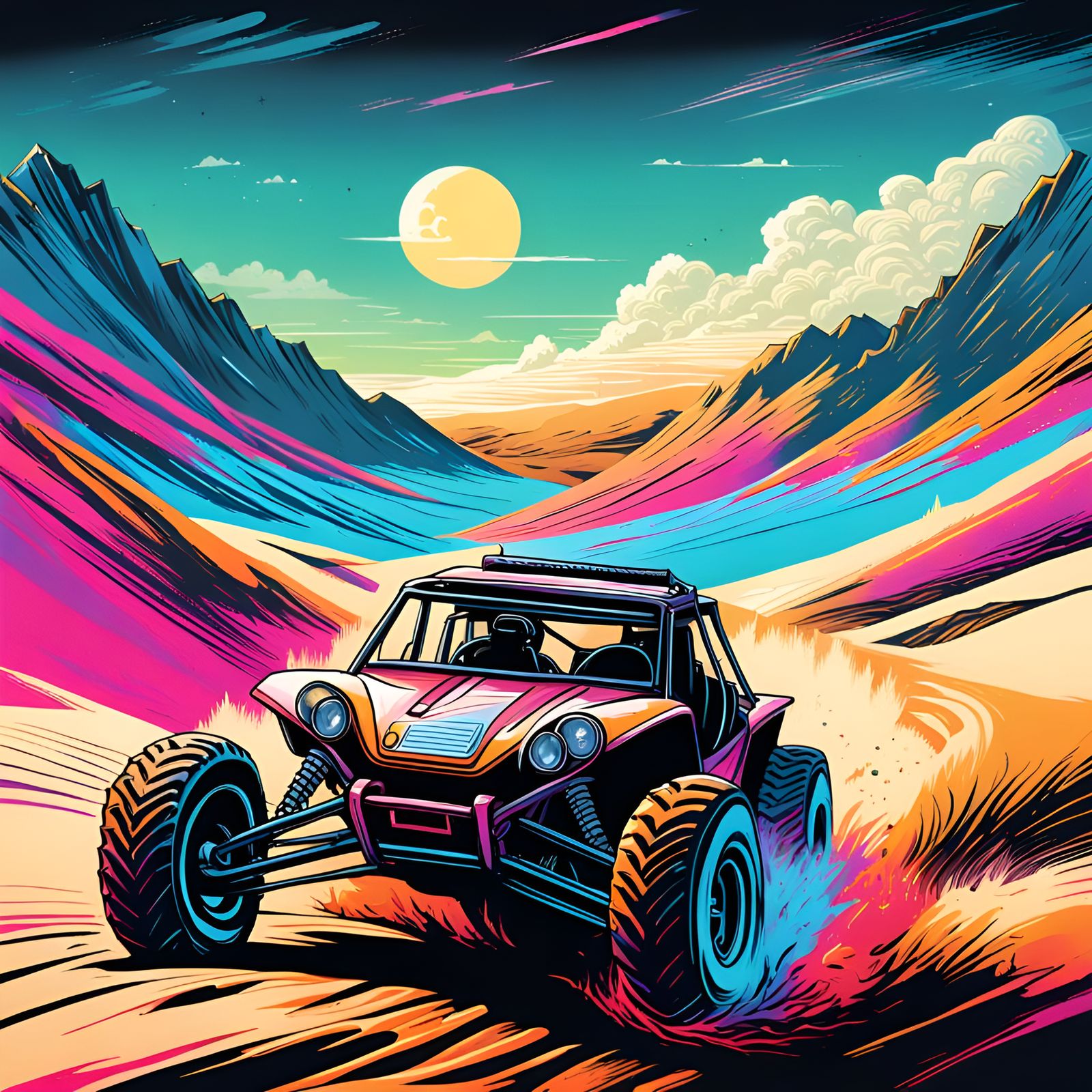 Dune Buggy Jump in Comic Book Graffiti Art Style