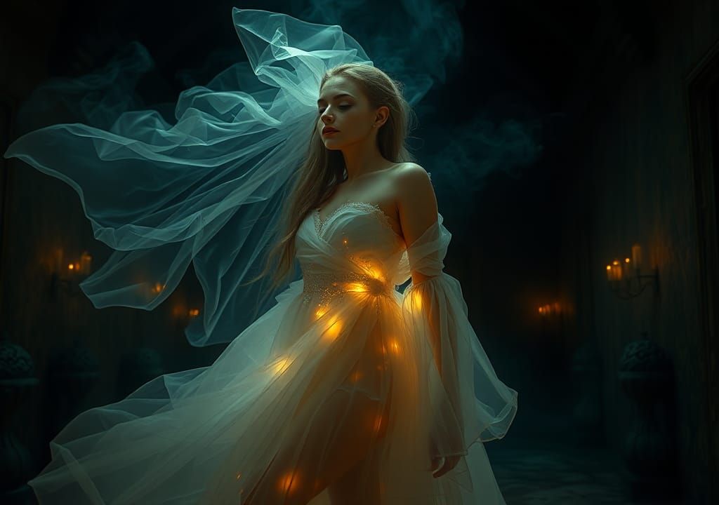 Ethereal Ghost Portrait in Abandoned Mansion