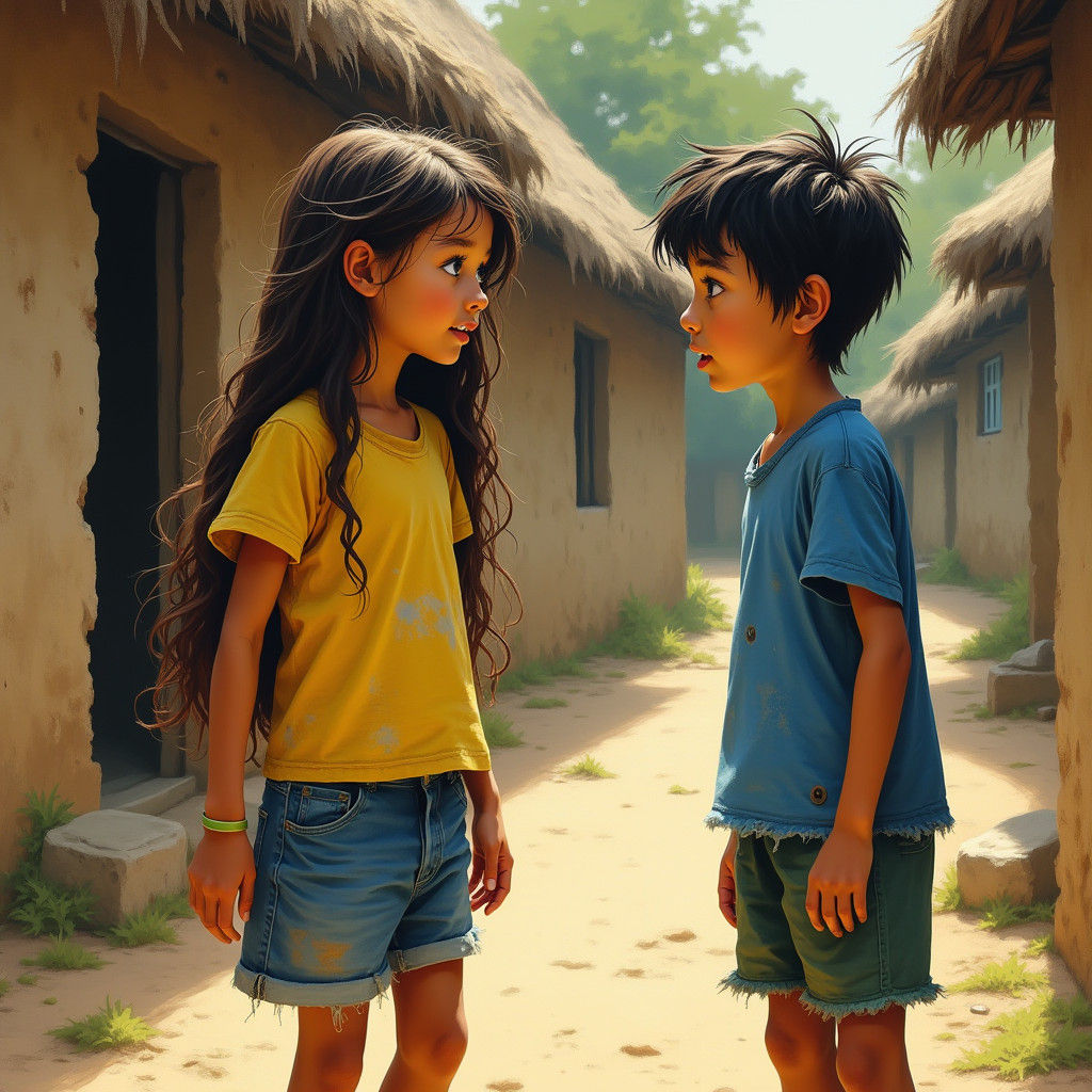 Children's Chat in a Naive Folk Art Village