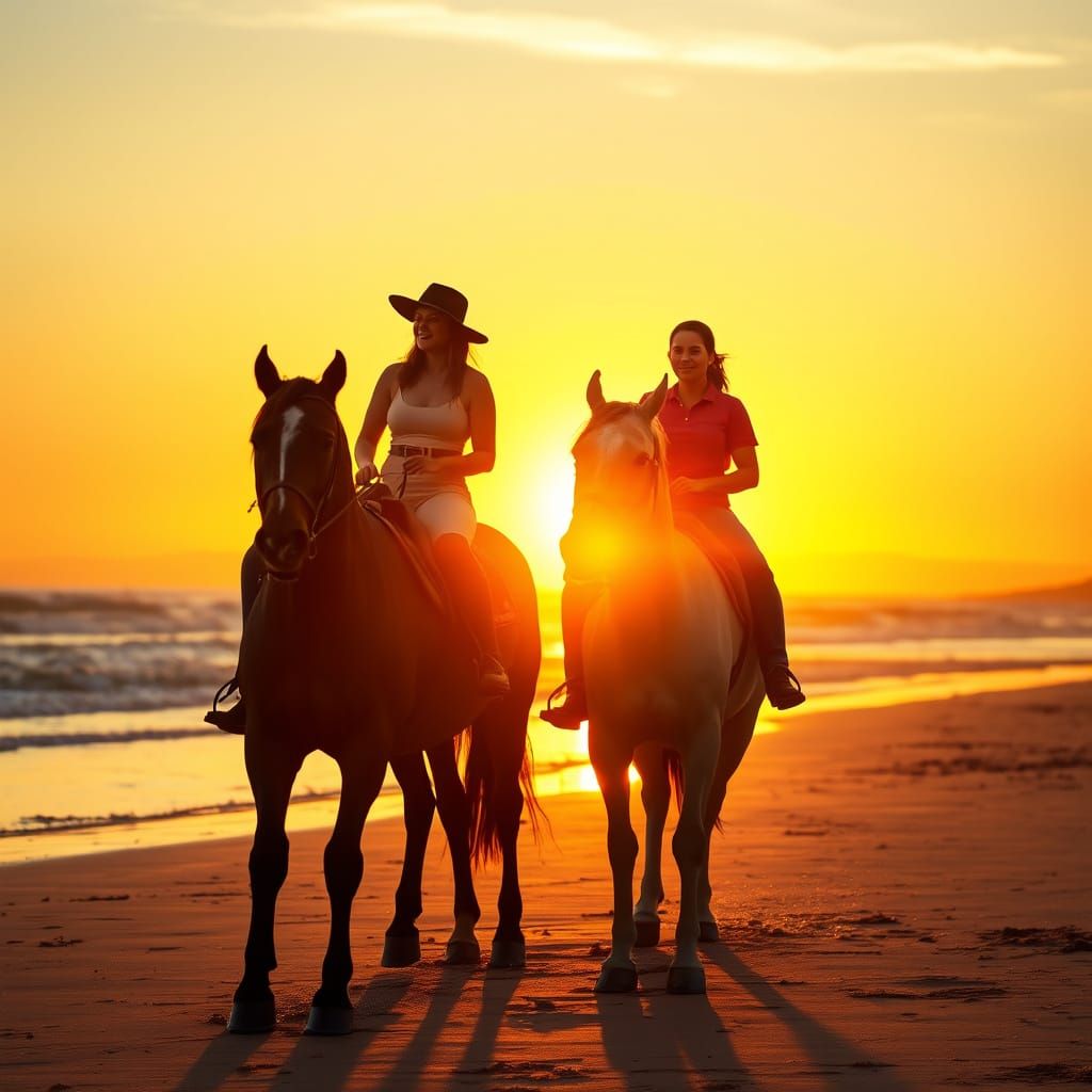 Romantic Beach Ride at Sunset