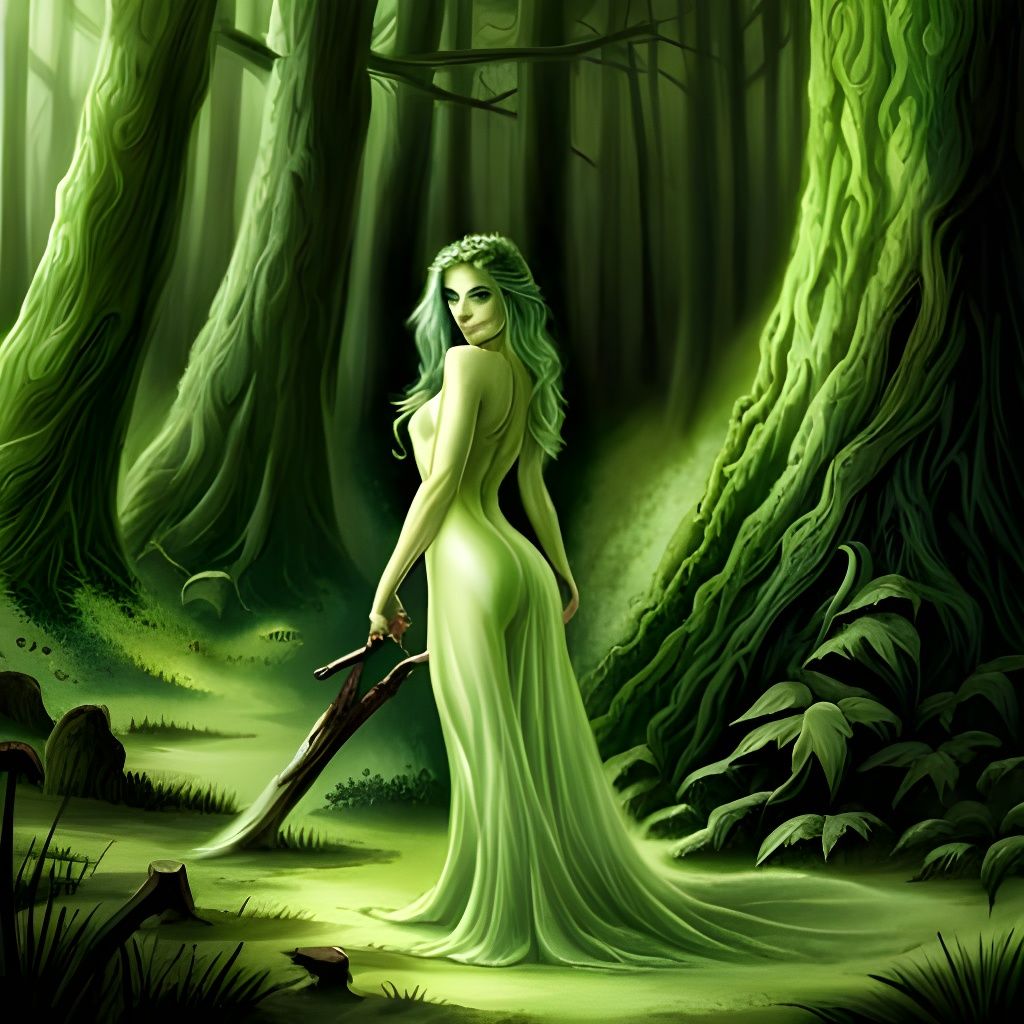 Dryad in Misty Forest, Fantasy Art Illustration