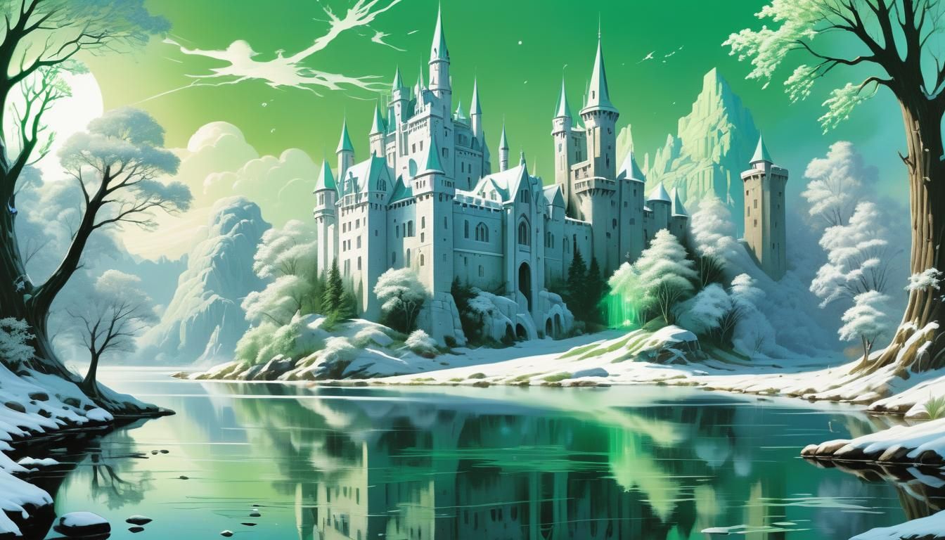 Whimsical Monochromatic Castle Scene in Soft Light