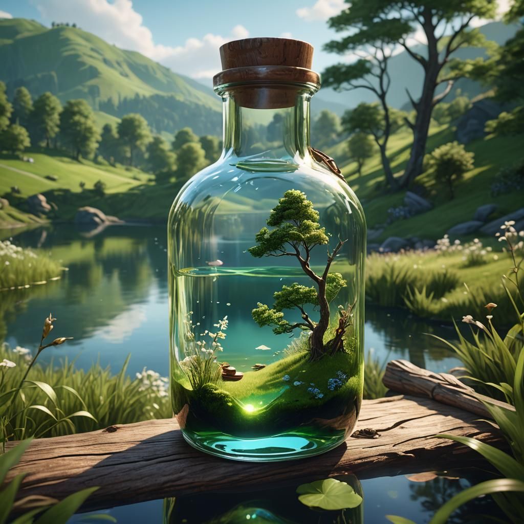 Miniature Fantasy World in a Bottle: Dreamlike Concept Art