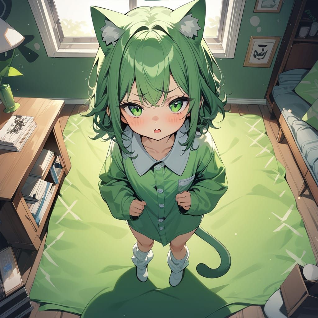 Cute Green Goddess Glaring with Furry Ears
