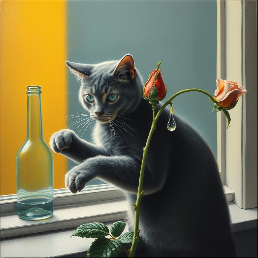 Surreal Cat Lapping Paw by Fire, Dali Style