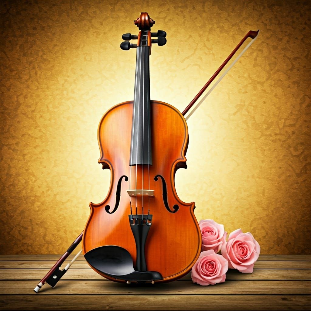 Antique Violin with Rose Accents in Impressionist Style