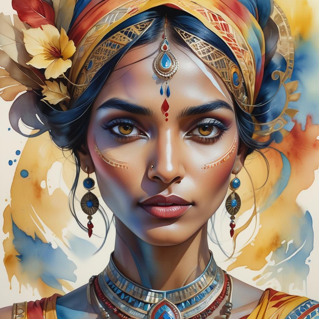 Photorealistic Portrait of Indian Woman in Art Nouveau Style