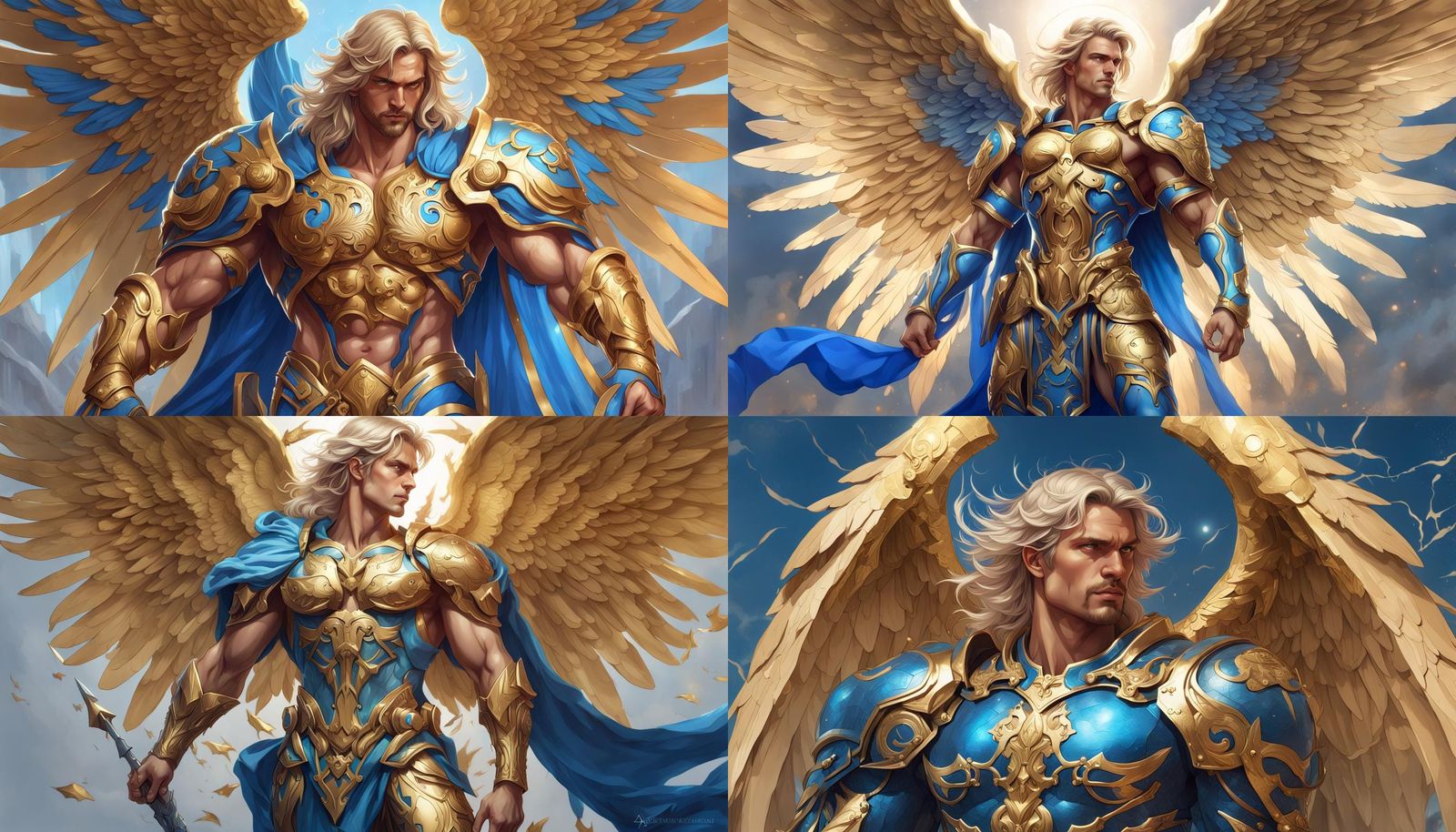 Angelic Warrior in Blue and Gold Armor