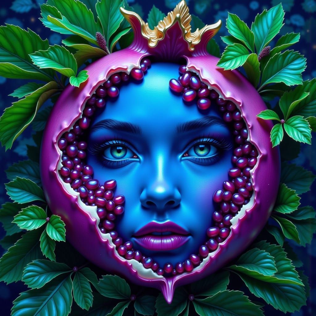 Face Submerged in Electric Blue Pomegranate