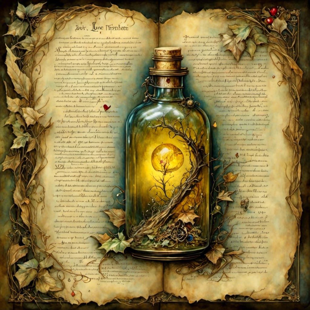 Liquid Gold Love Potion in Glass Bottle