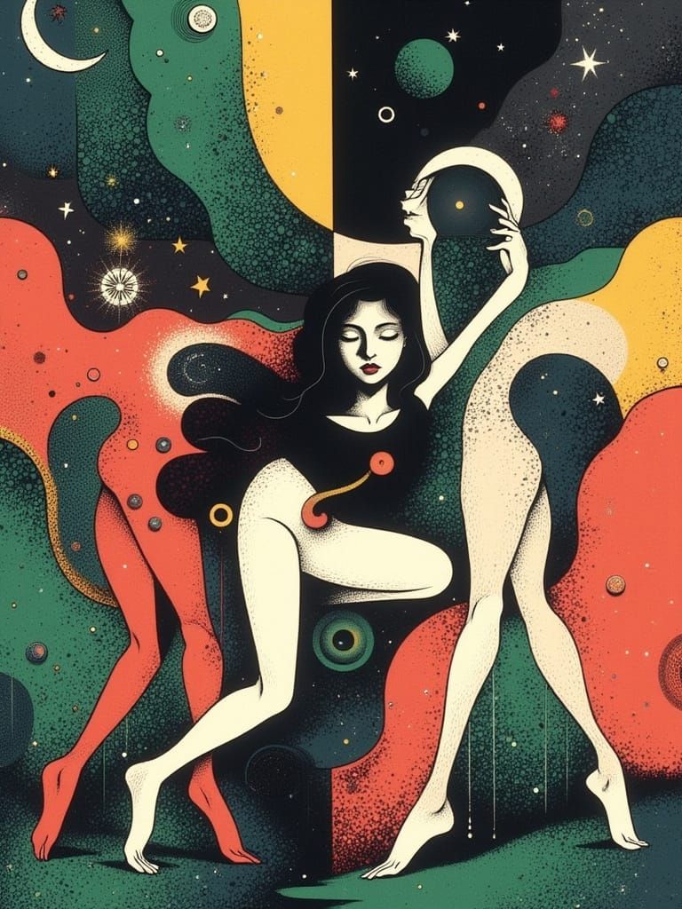 Woman Posing in Geometric Surrealist Style