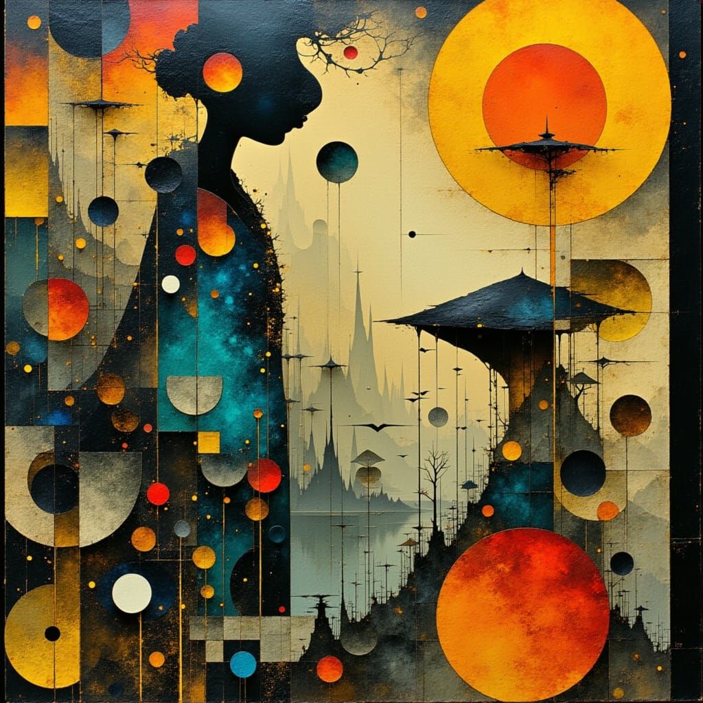 Pensive Figure in Surreal, Ornate Landscape