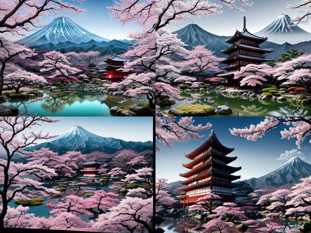 Japanese Palace Sakura Garden in Manga Style