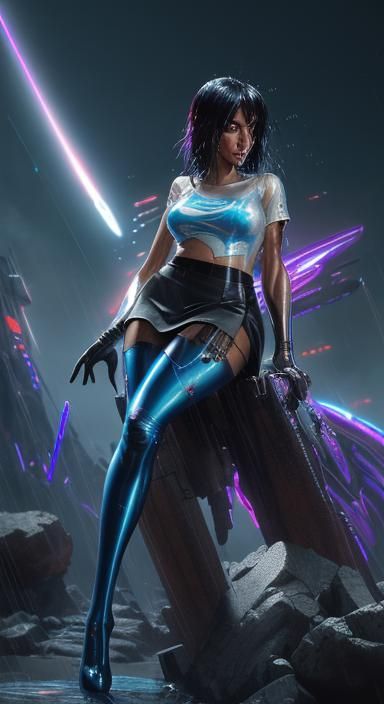 Chrome Space Girl Riding Dragon in Cyberpunk Style