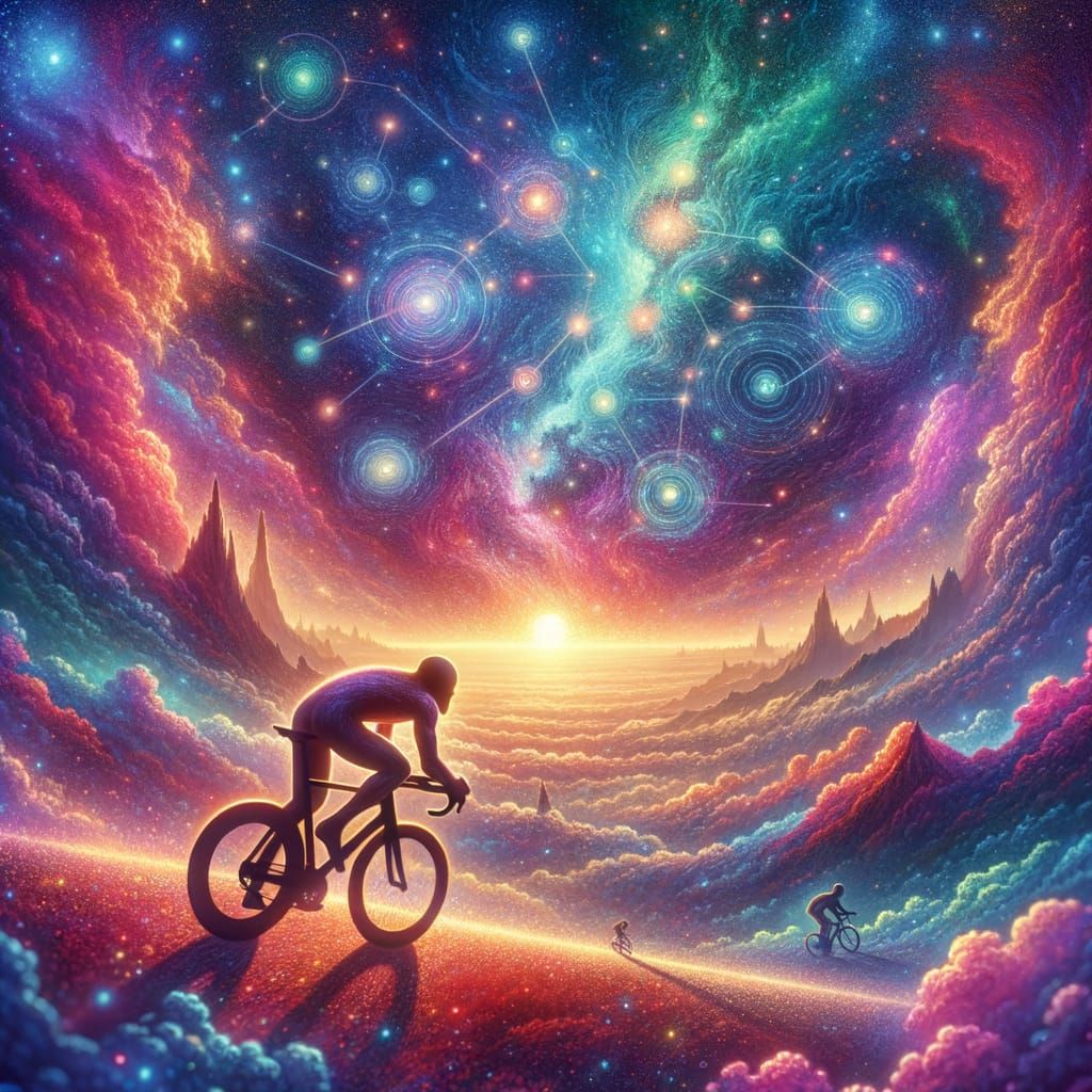 Minimalist Poster: Cyclist in Fantastical Anime Landscape