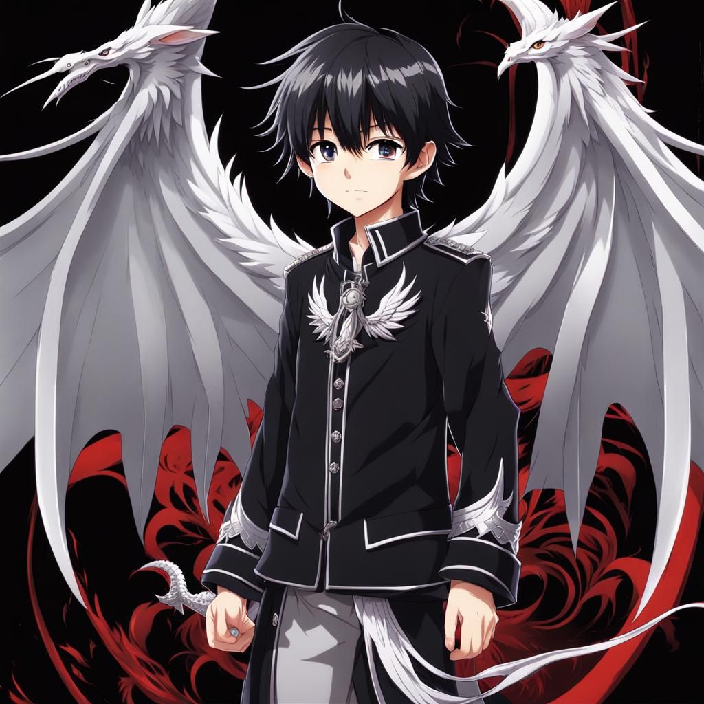 Anime Boy with Dragon Wings in Manga Style