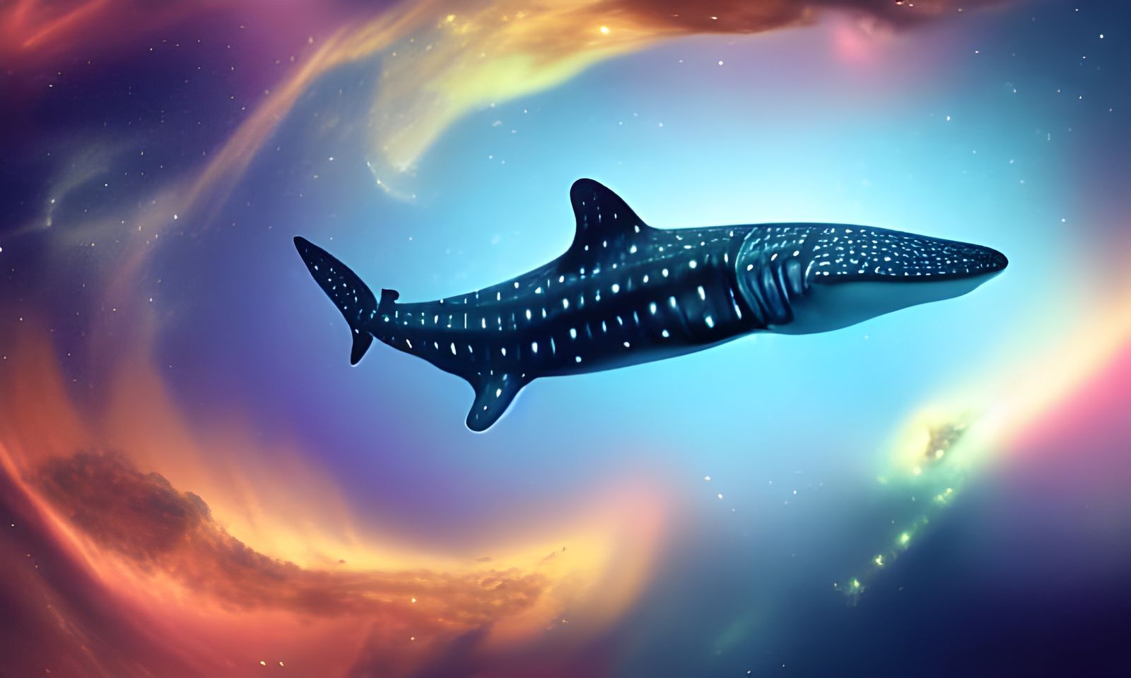 Whale Shark Soaring Through a Colorful Nebula