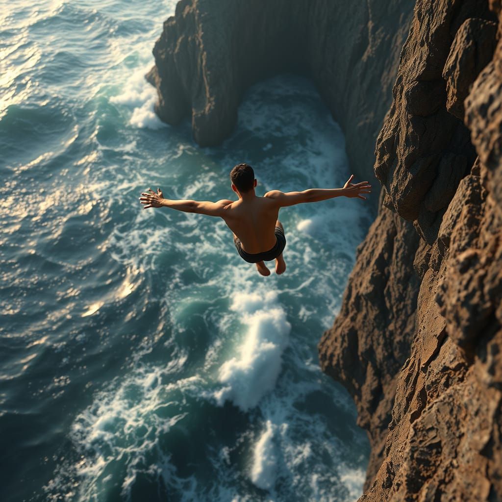 Epic Young Diver Soars into Dark Ocean
