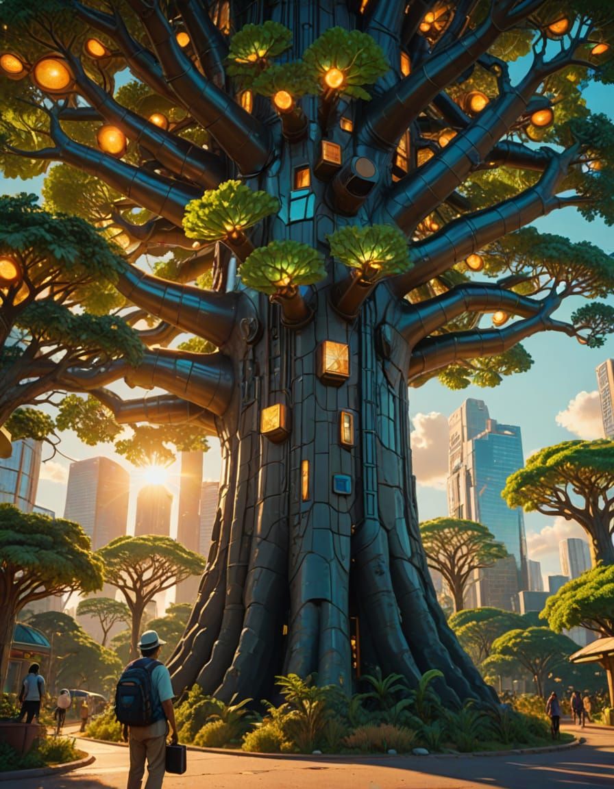 Solarpunk Baobab Skyscraper in Biophilic Design